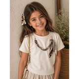 Zepkids Kız Çocuk Oysho Kumaş Kahverengi Aksesuarlı Şık Tişört 👕✨ - 0 - Kahverengi - 7 - 8 Yaş