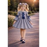 Zepkids Kız Çocuk Pötikare Elbise Lacivert Kurdele Detaylı Şık Günlük Çocuk Elbisesi - 2 - 3 Yaş