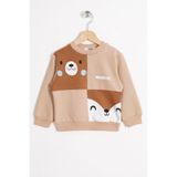 zepkids Tilki ve Ayı Figurlu Bisiklet Yaka Camel Renk Erkek Çocuk Sweatshirt, 2-3 Yaş