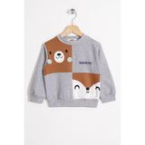 zepkids Tilki ve Ayı Figurlu Bisiklet Yaka Gri Melanj Erkek Çocuk Sweatshirt, 3-4 Yaş
