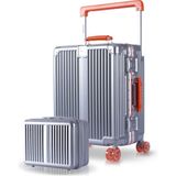 Zeplin Boxy Pc Policarbon 2'li Valiz Seti (Kabin ve Makyaj) Silver-Turuncu - Turuncu - Gri