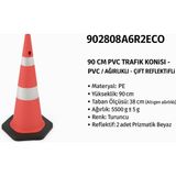 Zeplin Pe Trafik Konisi | Pvc Ağırlıklı – Çift Reflektifli– 90 cm - YOK