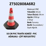 Zeplin ZT502808A6R2 – 50 cm Pvc Trafik Konisi | Ağırlıklı – Çift Reflektifli - -