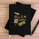 Zepplin Giyim Born To Explore Siyah Çizgisiz Kanvas Defter Çizgisiz - 14x21 cm