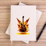 Zepplin Giyim Classic Guitar Yellow Fire Çizgisiz Kanvas Defter Çizgisiz - Krem - 14x21 cm