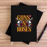 Zepplin Giyim Guns N Roses Text Skull Siyah Çizgisiz Kanvas Defter Çizgisiz - 14x21 cm