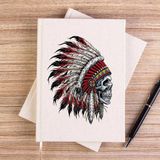 Zepplin Giyim Kızılderili Skull Portre Çizgisiz Kanvas Defter Çizgisiz - Krem - 14x21 cm
