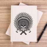 Zepplin Giyim Kızılderili Skull Warrior Çizgisiz Kanvas Defter Çizgisiz - Krem - 14x21 cm