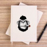 Zepplin Giyim Pro Drinking Monkey Cartoon Çizgisiz Kanvas Defter Çizgisiz - Krem - 14x21 cm
