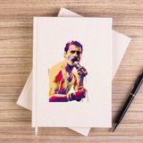 Zepplin Giyim Queen Freddie Mercury Portre Çizgisiz Kanvas Defter Çizgisiz - Krem - 14x21 cm