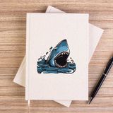 Zepplin Giyim Shark Cartoon Çizgisiz Kanvas Defter Çizgisiz - Krem - 14x21 cm
