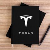 Zepplin Giyim Tesla Logo Text Siyah Çizgisiz Kanvas Defter Çizgisiz - 14x21 cm