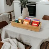 ZeQi Mutfak Tezgahı için Bambu Çay Poşeti Düzenleyici, 3 Bölmeli Ahşap Çay Poşeti Sandığı, İçecek Malzemeleri, Şeker, Tatlandırıcılar, Bireysel Paketler için Bölünmüş Saklama Kabı
