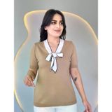 Zera Kadın Kısa Kollu V Yaka Fular Detay Merserize Triko Bbluz