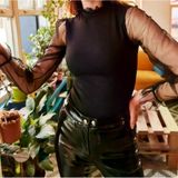 Zera Kadın Kolları Tül Detaylı örme Krep Kumaş Bluz