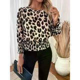 Zera Kadın Uzun Kollu Bisiklet Yaka Leopar Desenli Modal Bluz