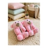 ZERA TREND Zera Ayıcık Figürlü Rahat, Konforlu, Pembe Peluş Ev Botu Panduf