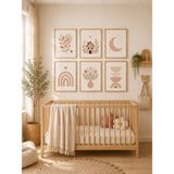 Zera Wall Mdf Tablo 6’lı Bohem Ev, Ay, Gökkuşağı, Çiçek ve Botanik Desenli Set – Bebek ve Çocuk Odası Duvar Dekorasyonu - 20x30 - Çok Renkli