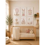 Zera Wall Mdf Tablo 6’lı Uçan Balon, Tavşan, Atlıkarınca, Geyik, Şato ve Taçlı Kuğu Temalı Set – Bebek ve Çocuk Odası Duvar Dekorasyonu - 20x30 - Çok Renkli
