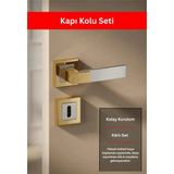 Zeraf Ev Premium Ahenk Kare Rozetli Kapı Kolu (Oda-Wc-Yale Kilit Tipleri)(Takım) Altın - Saten - Çift Yönlü