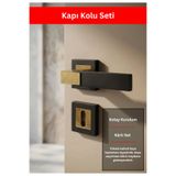 zerafev PREMİUM AHENK KARE ROZETLİ KAPI KOLU (ODA-WC-YALE KİLİT TİPLERİ)(TAKIM) SİYAH - ALTIN