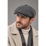 ZERAMİNE Erkek Ekose Kasket Kaşe Dokulu 8 Parça İngiliz Model Kışlık Newsboy Şapka Gri