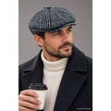 ZERAMİNE Erkek Ekose Kasket Kaşe Dokulu 8 Parça İngiliz Model Kışlık Newsboy Şapka Lacivert