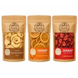 Zerbap Doğal Meyve Üçlüsü - Şekersiz Kurutulmuş Meyve Seti 3'lü (Elma, Portakal, Çilek 3x100g) -%100 Katkısız