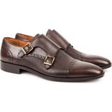 ZERBAY Granite Çift Tokalı Hakiki Deri Erkek Klasik Ayakkabı, Monkstrap, Loafer, Microlight Taban Kahve