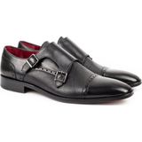ZERBAY Granite Çift Tokalı Hakiki Deri Erkek Klasik Ayakkabı, Monkstrap, Loafer, Microlight Taban Siyah