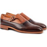 Zerbay Kangto Kösele Taban Desenli Deri Erkek Klasik Ayakkabı Monkstrap Loafer - Kahve