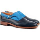 Zerbay Kangto Kösele Taban Desenli Deri Erkek Klasik Ayakkabı Monkstrap Loafer - Lacivert