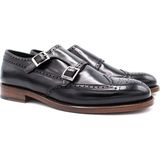 Zerbay Mercedario Kösele Taban Çift Tokalı Deri Erkek Klasik Ayakkabı, Monkstrap, Loafer - Siyah