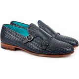 Zerbay Taranaki Kösele Taban Deri Loafer Klasik Ayakkabı Örgü Desenli Klasik Ayakkabı Monkstrap - Lacivert