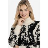 ZERELLE COLLECTİON kadın ekru siyah desenli oversize triko kazak yarım balıkçı yaka kışlık kazak