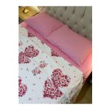 Zeren Home %100 Pamuk İki Taraflı Kullanım Kalp Desenli Çift Kişilik Nevresim Takımı 4 Parça