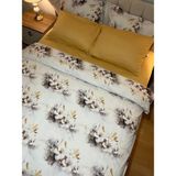 Zeren Home Biye Detaylı Çiçek Desenli Çift Kişilik Patlı Nevresim Takımı 4 Parça - 200 x 220 cm - Hardal