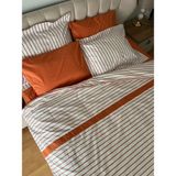 Zeren Home Biye Detaylı Çizgili Çift Kişilik Patlı Nevresim Takımı 4 Parça - 200 x 220 cm - Kiremit