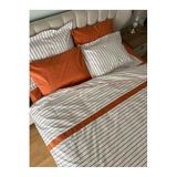 Zeren Home Biye Detaylı Çizgili Çift Kişilik Patlı Nevresim Takımı 4 Parça