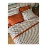 Zeren Home Biye Detaylı Çizgili Çift Kişilik Patlı Nevresim Takımı 6 Parça