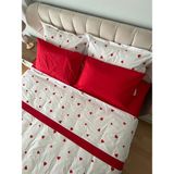 Zeren Home Biye Detaylı Kalp Desenli Çift Kişilik Patlı Nevresim Takımı 4 Parça - 200 x 220 cm - Kırmızı