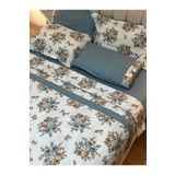 Zeren Home Çiçek Desenli %100 Pamuk Çift Kişilik Nevresim Takımı 6 Parça Set - İndigo