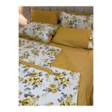 Zeren Home Çiçekli Çift Taraflı %100 Pamuk Çift Kişilik Nevresim Takımı 4 Parça Set - Hardal
