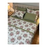 Zeren Home Çiçekli Çift Taraflı %100 Pamuk Çift Kişilik Nevresim Takımı 6 Parça Set - Yeşil