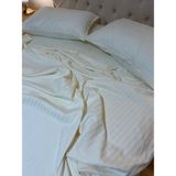 Zeren Home Çizgili Pamuk Saten Çift Kişilik Nevresim Takımı 4 Parça Set Krem - 200 x 220 cm