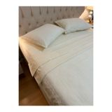Zeren Home Çizgili Pamuk Saten Çift Kişilik Nevresim Takımı 4 Parça Set Krem