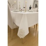 Zeren Home Fransız Dantel Detaylı Piko Sarma İşlemeli Dertsiz Salon Masa Örtüsü, 160 x 300, 4kose-fransiz4