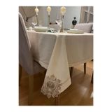 Zeren Home Fransız Dantel ve Piko Sarma Detaylı Dertsiz Çeyiz Salon Masa Örtüsü, 150 x 260, ceo-tsrm2