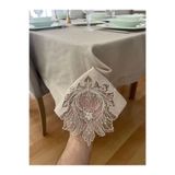 Zeren Home Fransız Dantel ve Piko Sarma Detaylı Dertsiz Çeyiz Salon Masa Örtüsü, 150 x 260, fransizkolber2