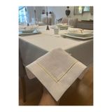 Zeren Home Gold Piko Detaylı Kırık Beyaz Dertsiz Masa Örtüsü 8 Parça, 150 x 300